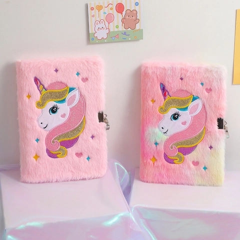 Plush Unicorn Notebook With Lock And Keys For Girls Cute Fuzzy Secret Diary Journal Stationery Gift