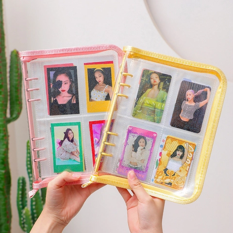 A5 Binder Case Clear Glitter PVC Zipper Loose Leaf Photocard Collection Album Stationery Storage Bag For Idol Cards