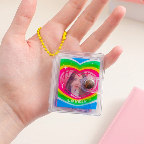 Mini Álbum De Fotos Transparente De PVC Llavero Libro De Almacenamiento Para Tarjetas Kpop Portátil Estilo Coreano Lindo Patrón Colgante