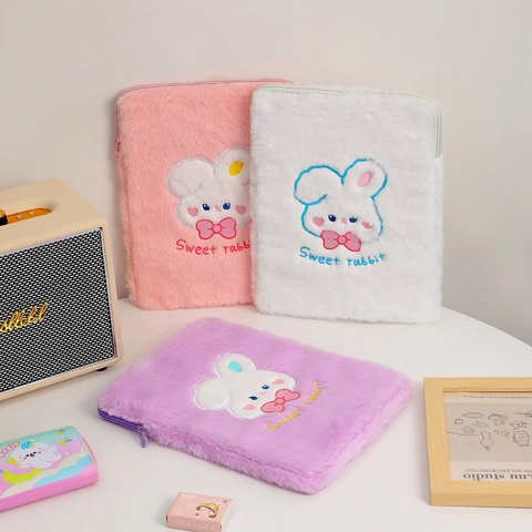 Funda de Peluche de Conejito para Tableta iPad 11 Pulgadas Bordado Coreano Sweet Rabbit Bolsa de Almacenamiento de Laptop