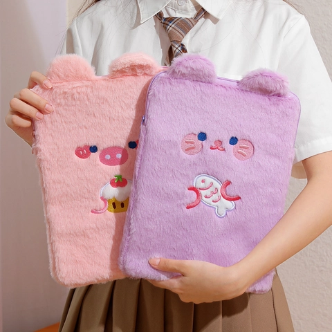 Funda para Tableta de Peluche de Animales de Dibujos Animados 11 Pulgadas Bolsa Interior para Portátil para Mujeres Bordado
