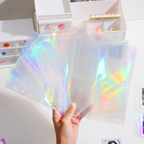 Holografische Laser A5 Loseblatt Fotoalbum Nachfüllseiten Transparente PP Bindertaschen Für Fotokarten Postkarten Sammeln