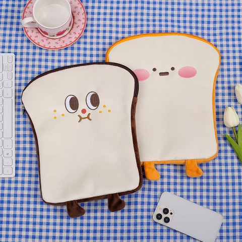 Cute Cartoon Toast Bread Plush Tablet Laptop Sleeve Protective Inner Bag For Women Girls School Students Office Travel Use