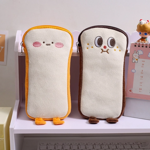 Schattige Geroosterd Brood Vorm Pluche Etui Grote Capaciteit Cartoon Pennenzak Met Poten Voor Studenten Kinderen Schoolbenodigdheden