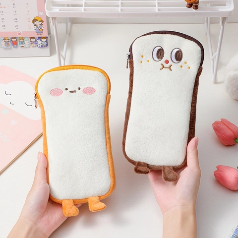 Schattig Cartoon Toast Pluche Etui Grote Capaciteit Zacht Brood Pennenzak Voor Studenten Kantoor Schoolbenodigdheden Briefpapier