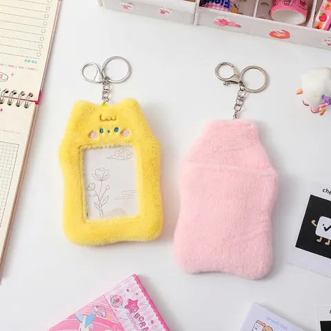 Porte-Cartes Photo En Peluche Animal Dessin Animé Fenêtre Transparente Porte-Clés Pendentif De Sac Pour Étudiants Et Fans Style Doux