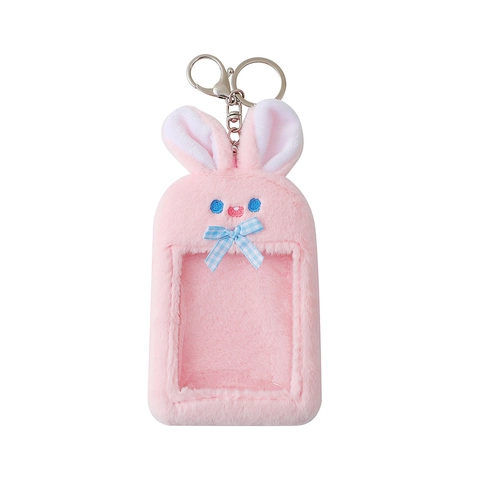Porte-Carte Photo Peluche Oreille De Lapin Porte-Clés Style Coréen Mignon Étui À Cartes En Fausse Fourrure Douce Avec Fenêtre Transparente
