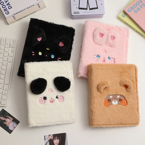 A5 Loose-leaf Plush Card Album Binder Cartoon Animal Faux Fur Photo Card Holder For Idol Cards Cute Stationery Organiser