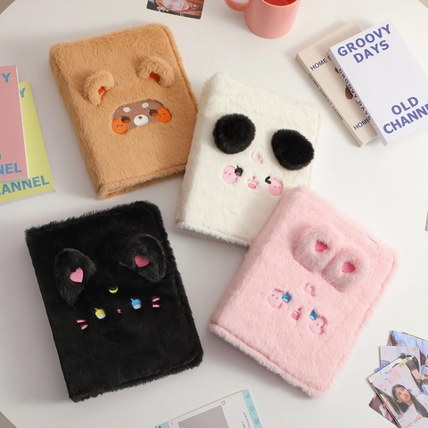 A5 Plush Cartoon Photocard Binder Cute Bear Rabbit 6 Ring Photocard Collect Book Photo Album For Kpop Star Cards Storage
