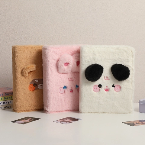 A5 Loose-leaf Plush Card Album Binder Cartoon Animal Faux Fur Photo Card Holder For Idol Cards Cute Stationery Organiser
