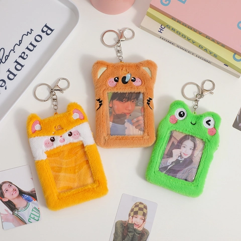 Porta Tarjetas De Fotos De Peluche Animal Dibujos Animados Llavero Con Ventana Transparente Suave Rana Zorro Koala Protector Tarjetas