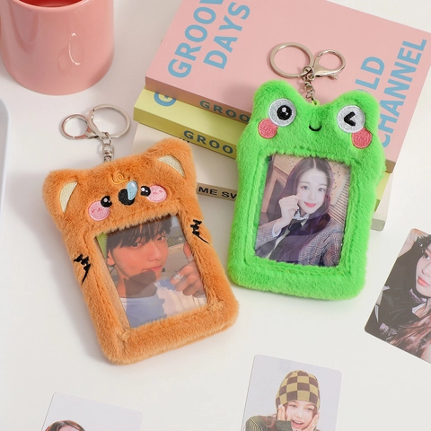 Porta Tarjetas De Fotos De Peluche Animal Dibujos Animados Llavero Con Ventana Transparente Suave Rana Zorro Koala Protector Tarjetas