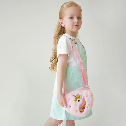 Borsa A Tracolla In Peluche A Forma Di Cuore Unicorno Per Ragazze Con Ricamo Di Paillettes Tracolla Regolabile Morbida