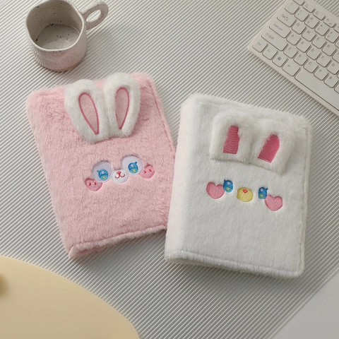A5 Plush Rabbit Photo Album Binder Kpop Photocard Collect Book With Bunny Ears Embroidery Cute Fluffy Idol Card Binder Cover