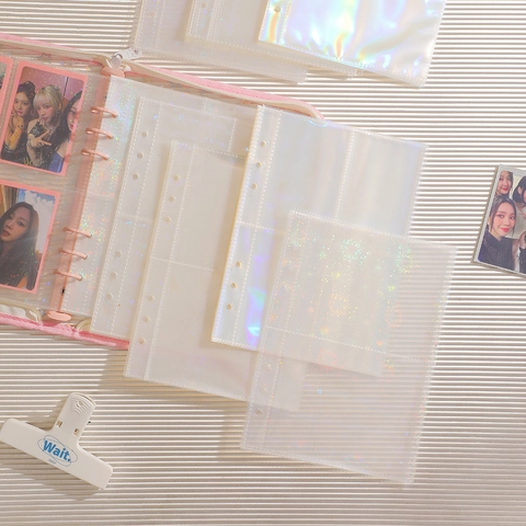 A5 Holografische Sternenhimmel Foto Hülle Ringbuch Nachfüllung Für Photocard Polaroid Sammlung PVC 6 Loch Innenseite Klar
