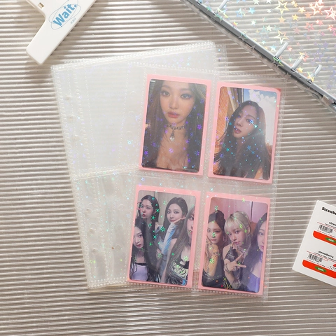 A5 Holografische Sternenhimmel Foto Hülle Ringbuch Nachfüllung Für Photocard Polaroid Sammlung PVC 6 Loch Innenseite Klar