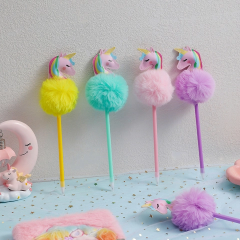 Einhorn Bommel Kugelschreiber Kunststoff Dekorativ Kinder Schreibwaren Student Geschenk Neuheit