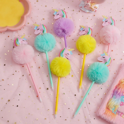 Einhorn Bommel Kugelschreiber Kunststoff Dekorativ Kinder Schreibwaren Student Geschenk Neuheit