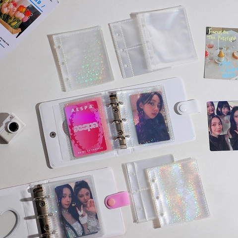Fundas Para Tarjetas Fotográficas Láser Holográficas Páginas Interiores PP Transparentes Recambios Carpeta Agujeros Para Fotos Polaroid