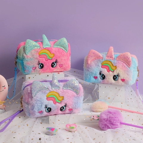 Einhorn Plüsch Kosmetiktasche Regenbogen Farbverlauf Pailletten Weiche Reise Kulturbeutel Handtasche Für Mädchen Studenten