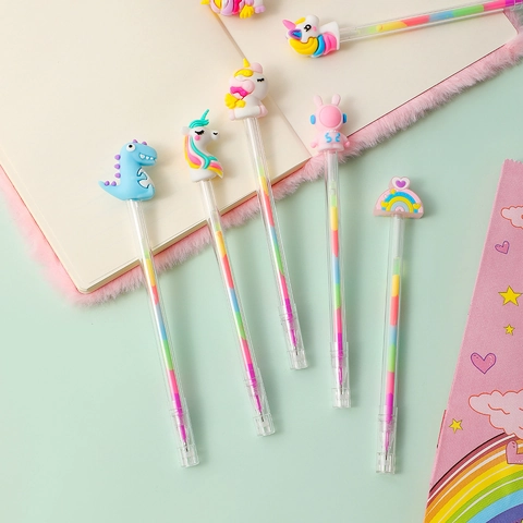 Cartoon Unicorn Rainbow Gel Pen Multicolor Ink Student Stationery Cute Animal Silicone Top Writing Pen For School Kids Gift