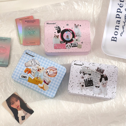 Cute Checkered Tinplate Desktop Storage Box Metal Tin Case With Flip Lid For Photo Cards Stickers Stationery Organizer Ins Style