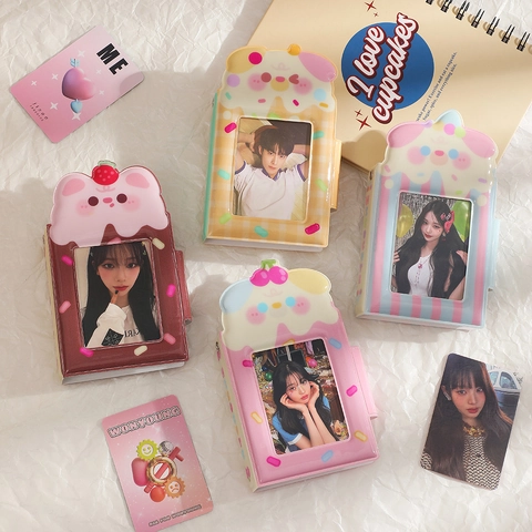 Mini Photocard Album PVC Cartoon Collect Book With Transparent Window Button Closure For Kpop Cards Portable Storage