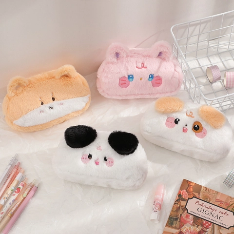 Plush Animal Pencil Case Soft Cartoon Stationery Storage Bag Cute Cosmetic Pouch For Students