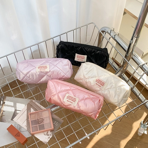 Gestepptes Federmäppchen Große Kapazität Kosmetiktasche Perlglanz Nylon Wasserdichte Reißverschlusstasche Für Mädchen