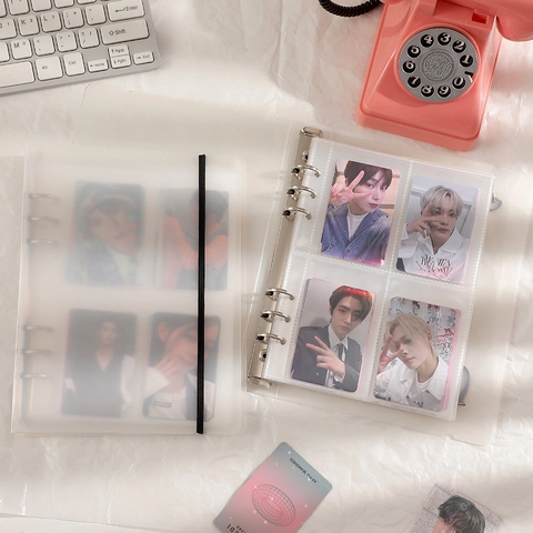 A5 Frosted Clear 6 Ring Binder Photo Album Photocall Card Collection Book With Elastic Band Portable Loose Leaf Storage Folder