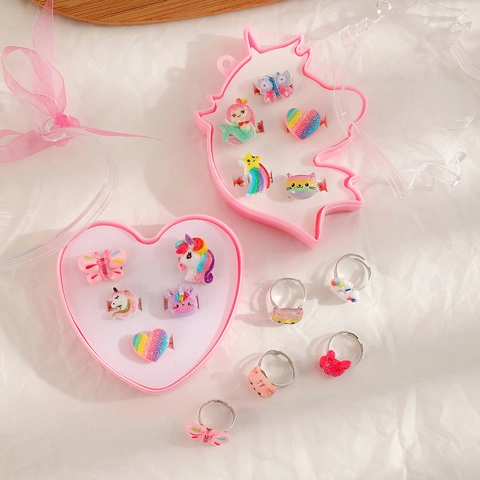 Kids Cartoon Unicorn Ring Adjustable Plastic Resin Animal Pattern Jewelry For Little Girls Birthday Party Gift Jewelry