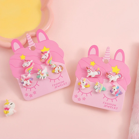 Kids Hair Ties And Clips Cartoon Unicorn Resin Elastic Hairbands Glitter Macaron Colors For Toddler Girls Daily Wear