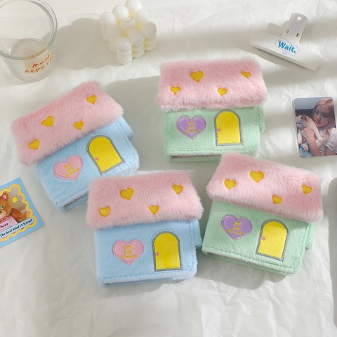 Plush House Shape Photo Album Binder Idol Card Holder Storage Cute Cartoon Heart Embroidery Collection Book For Girls Women