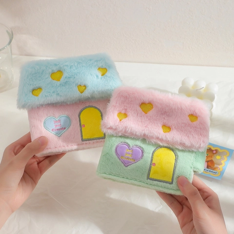Plush House Shape Photo Album Binder Idol Card Holder Storage Cute Cartoon Heart Embroidery Collection Book For Girls Women