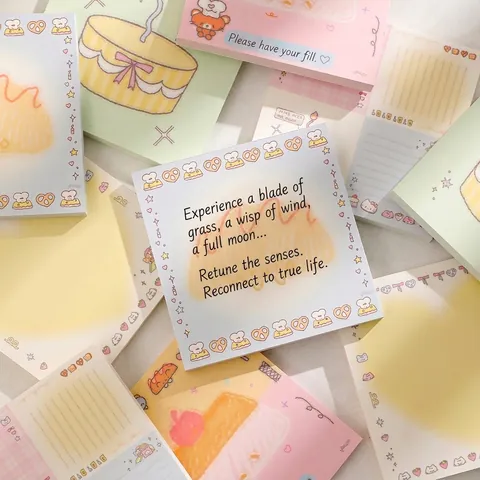 Cute Cartoon Square Memo Pads Non-Sticky Hand-drawn Illustration Paper Note Pads For Students Office School Stationery