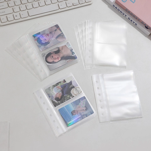 Pagine Interne a Fogli Mobili a 6 Fori A7 Ricariche Per Collezione Di Carte Album Fotografico Trasparenti Olografiche Stella Fuochi D'Artificio PP Organizer
