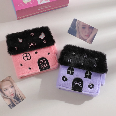 Plush House Shape Photo Album Small Card Storage Binder Star Embroidery Cute Girly Style Loose Leaf Instant Photos