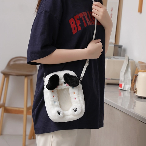 Carina Borsa a Tracolla Itabag in Peluche a Forma di Animale per Donna Ragazze Con Finestra Trasparente Porta Foto Card