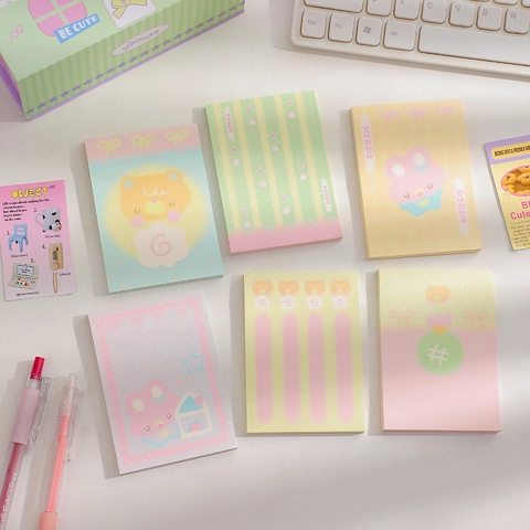 Cute Cartoon Bear Rabbit Sticky Notes 50 Sheets Macaron Color Memo Pad Student Office Message Note Hand-Tear Stationery