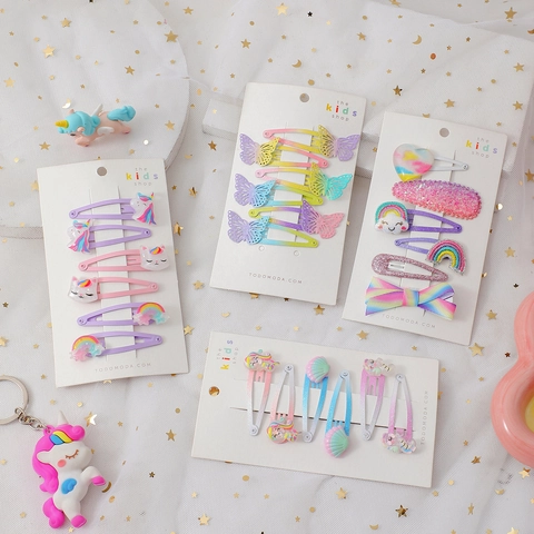 Mollette Per Capelli Cartone Animato Ragazze Metallo Resina Glitter Unicorno Sirena Farfalla Arcobaleno Accessori Bambini