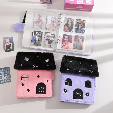 Plüsch Haus Fotoalbum A5 Ringbuch K-pop Fotokarten Sammelbuch Süße Cartoon Stickerei Magnetverschluss Mädchen Schreibwaren