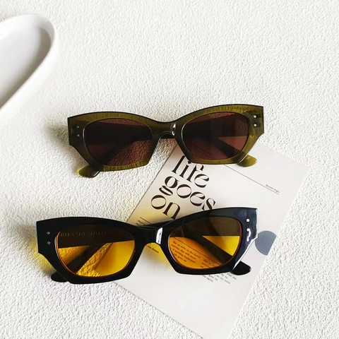 Occhiali Da Sole Cat Eye Retrò Montatura PC Protezione UV400 Moda Piccoli Occhiali Rettangolari Donne Uomini Accessori