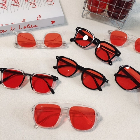 Retro Irregular Sunglasses UV400 Protection Geometric Acetate Frame Fashion Red Lens Sun Glasses For Men Women