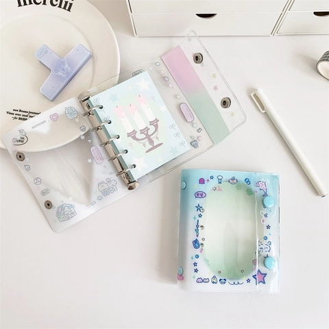 Mini Ringbuch Notizbuch Transparent PVC Cartoon Fotokarten Sammelbuch Tragbares Taschenjournal Schreibwaren Mädchen