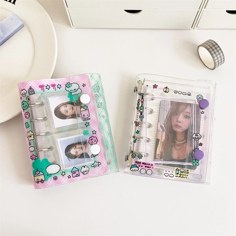 Mini Fotoalbum Fotokaarthouder Losbladig PVC Transparant Koreaanse Stijl Cartoon Verzamelboek Drukknop Opslag Binder