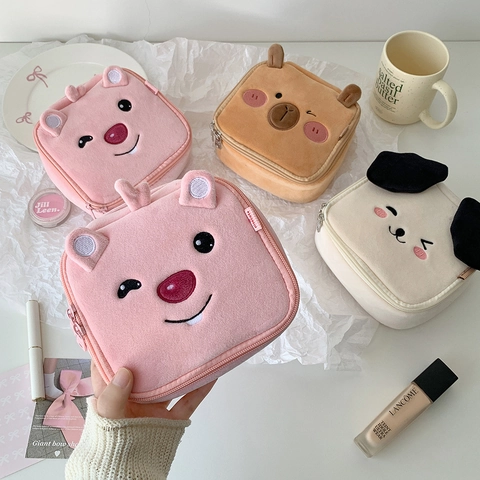 Süße Comic Tier Plüsch Kosmetik Tasche Weiche Tragbare Make Up Aufbewahrung Organizer Für Frauen Mädchen Stickerei Tasche