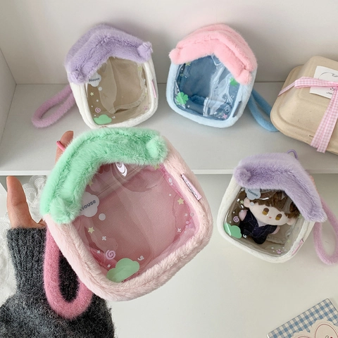 Borsa Per Esposizione Bambole In Peluche A Forma Di Casa Finestra Trasparente Custodia Cartone Animato Macaron Carina
