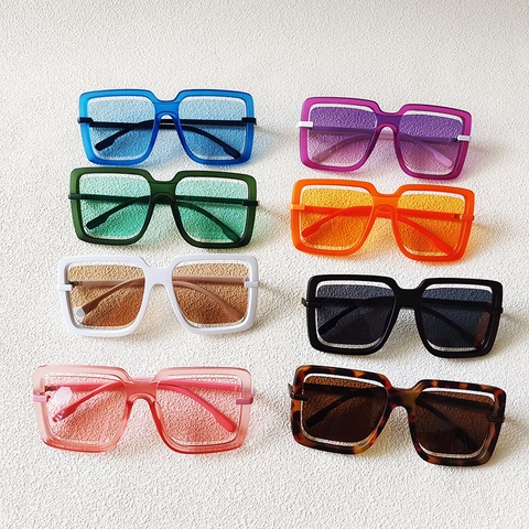 Oversized Vierkante Zonnebril Retro Hol Dubbel Frame Ontwerp Hars Lenzen UV400 Bescherming Mode Gepersonaliseerde Brillen