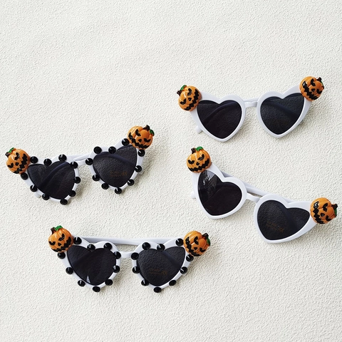 Halloween Pumpkin Heart Shaped Sunglasses White PC Frame AC Lens UV400 Protection Party Decor Eyewear For Adults And Kids