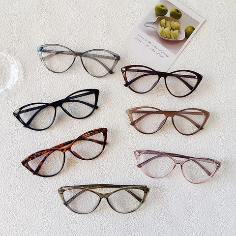 Damen Retro Katzenauge Brillengestell Leichtes PC Harz Linse Mode Optische Brillen Für Tägliche Dekorative Street Style